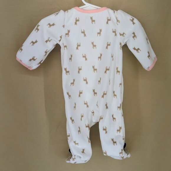 Infant Girl's 0-3 Month Carter's Soft Fleece Deer Print One Piece Footed Sleeper - Picture 4 of 4